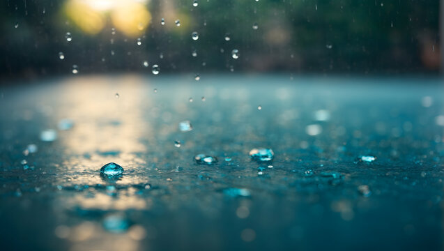 Close up Rain water drop falling to the floor, Generative AI