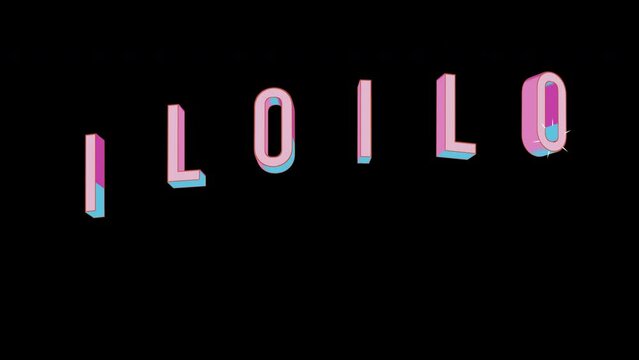 Bright letters jump merrily in the inscription ILOILO city. Retro. Alpha channel black. Looped from frame 120 to 240, Alpha BW at the end