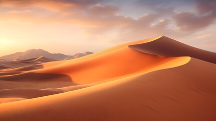 Fototapeta na wymiar Desert sand dunes panorama at sunset, 3d render