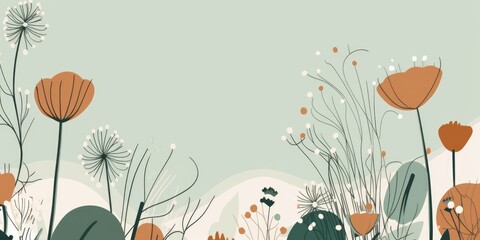 Beautiful abstract green brown simple doodle cartoon floral design background. beautiful Generative AI AIG32