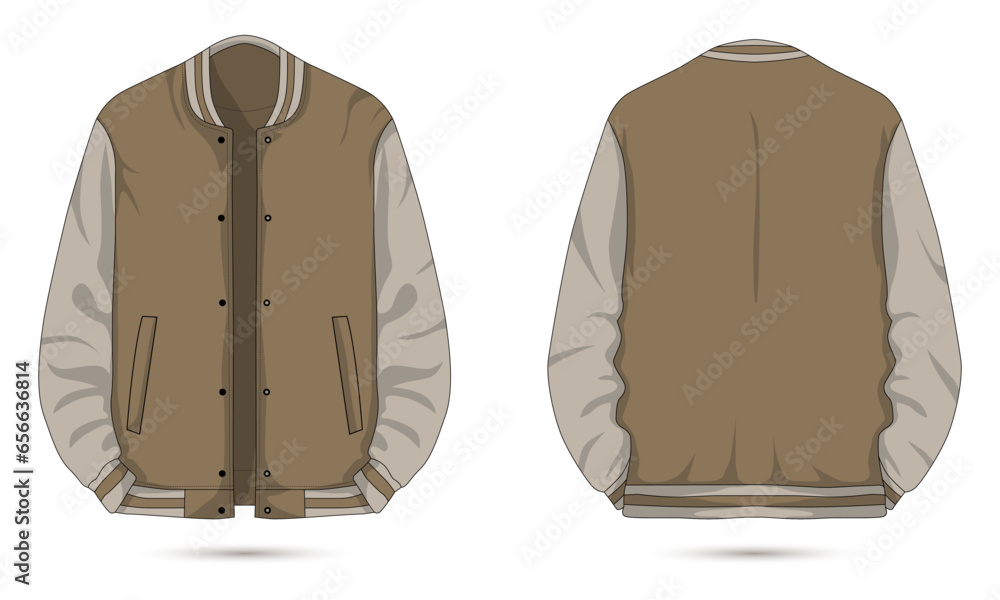 Wall mural Casual varsity jacket template front and back view