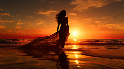 Fototapeta premium Silhouette of a woman on the beach