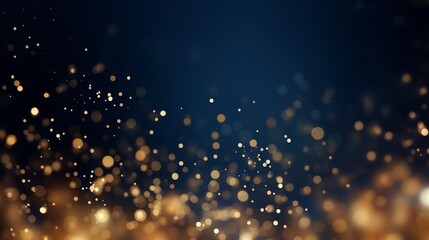 abstract background with Dark blue and gold particle. Christmas Golden light shine particles bokeh on navy blue background. Gold foil texture. Holiday, Generative AI - obrazy, fototapety, plakaty