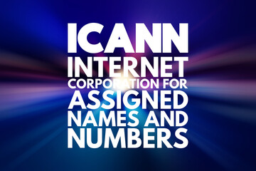 Naklejka na ściany i meble ICANN - Internet Corporation for Assigned Names and Numbers acronym, technology concept background