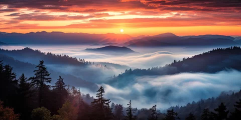 Gordijnen Great Smoky Mountains National Park Scenic Sunset Landscape vacation getaway destination © Sasint