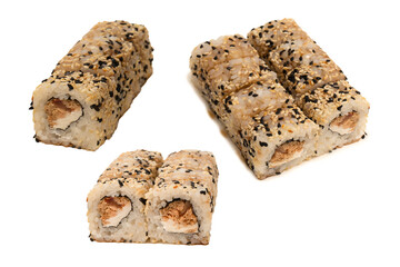 Sushi with cream cheese and tuna isolated on white background.