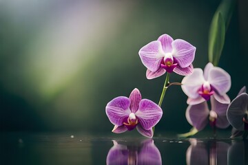 pink orchid on black background