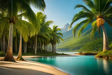 Zelfklevend Fotobehang tropical island with palm trees © Aqsa