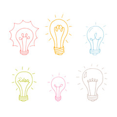 Hand drawn light bulbs. Doodle light bulb. Idea concept. Sketch, minimalistic design