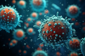a group of viruses and bacteria close up of a virus cell coronavirus are shown in this image - obrazy, fototapety, plakaty