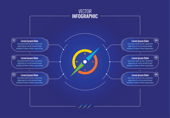 infographic template with compass symbol. six options information template with navy blue background. business infographic © yasin