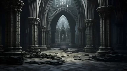 Foto op Aluminium Mysterious gothic cathedral interior. 3d render illustration © Iman