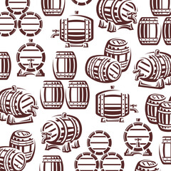Barrels pattern, background set. Collection icon barrel. Vector