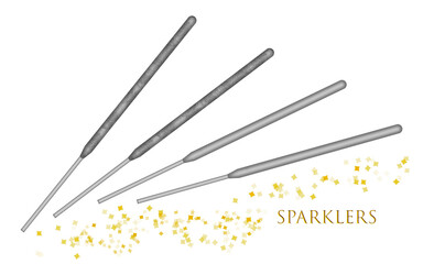 set of sparkler candles new year holiday inscription realistic drawing
