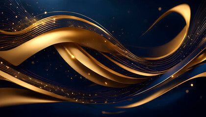 Golden shiny particles on a dark blue background for the design of New Year and Christmas greetings.