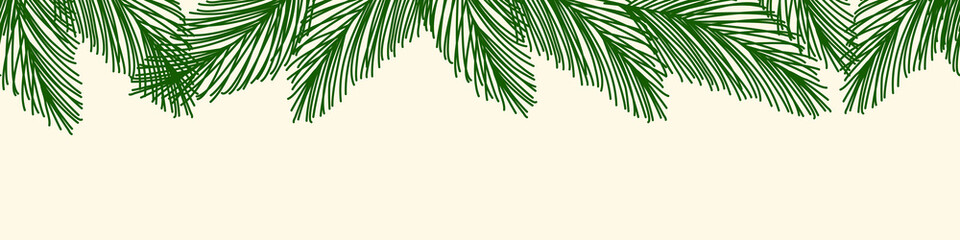 Fototapeta na wymiar Seamless border with pine branches, winter holidays design element, vector