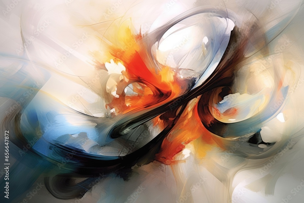 Poster abstract art of dance of light theme that out of formless darkness in the style of simple yet intric