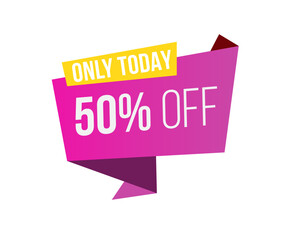 Sale label, Only today 50% off