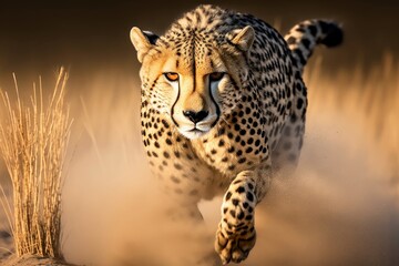 Cheetah  stalking fro prey on savanna, digital art, Generative AI