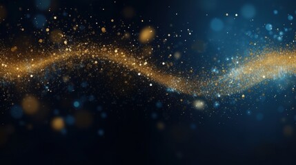 Abstract background with Dark blue and gold particle. Christmas Golden light shine particles bokeh on navy blue background. Gold foil texture. Holiday, Generative AI