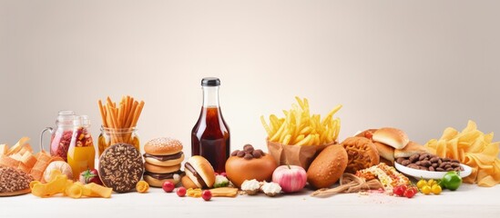 Unhealthy food bad for body appearance and health Includes fast carbs with copyspace for text