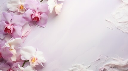 Delicate brush strokes showcasing the blooming of orchids and peonies on an ivory parchment.