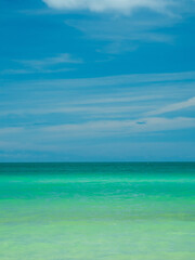Landscape beautiful summer vertical front view tropical sea beach white sand clean and blue sky background calm Nature ocean wave water nobody travel at Sai Kaew Beach thailand Chonburi sun day time