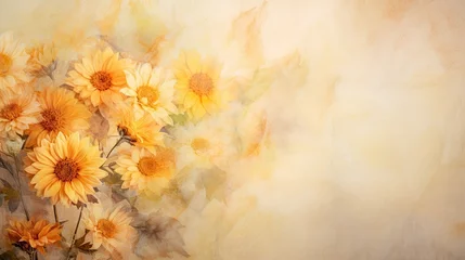 Foto auf Alu-Dibond Watercolor impressions of sunflowers and marigolds on a rough textured paper, evoking the warmth of a summer afternoon. Floral card with copy space. © Dannchez