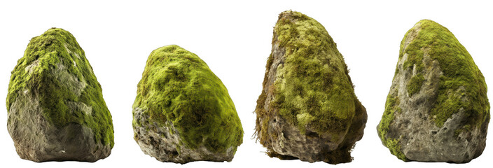 Fototapeta premium Large long stone shape mossy rocks, isolated on transparent background generative ai