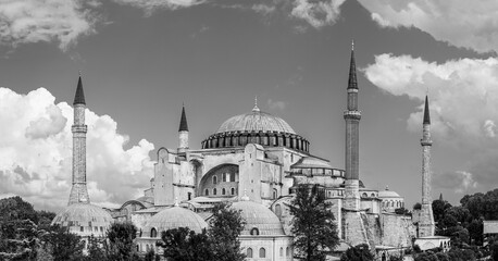 The Hagia Sophia Mosque in Sultan Ahmet area in Istanbul, Turkey in black and white - 656649699