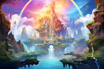 Poster Paysage fantastique Fantasy landscape with fantasy planet and fantasy world - illustration for children