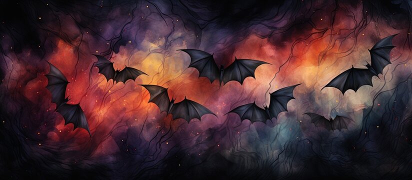 Watercolor bat pattern transformed into a dark gothic pattern suitable for various designs with copyspace for text