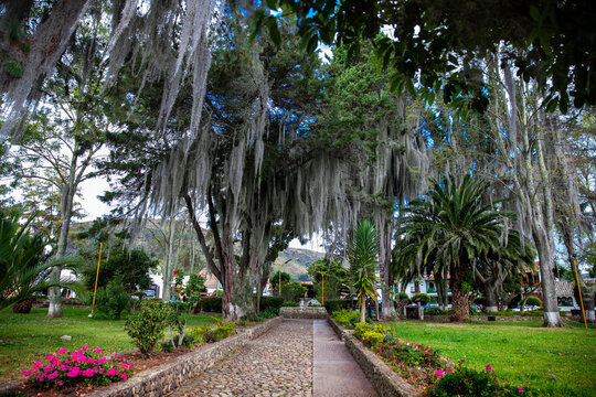 Central square of the colonial small town of Iza located in the Boyaca department in Colombia