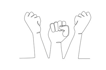 Three fists were raised to fight for equality. Human rights day one-line drawing