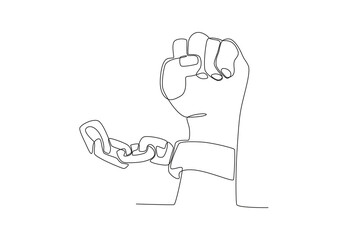 A hand fighting for freedom. Human rights day one-line drawing