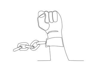 A fist hand in handcuffs. Human rights day one-line drawing