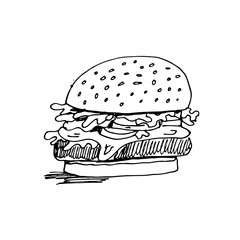 Burger hand drawn sketch outline for your design.