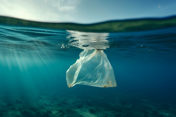 Fototapeta premium A plastic waste floating on the sea