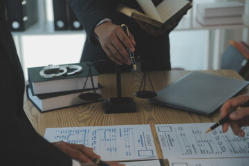 Consultation and conference of Male lawyers and professional businesswoman working and discussion...