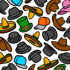 Hats pattern, background set. Collection icon hats. Vector