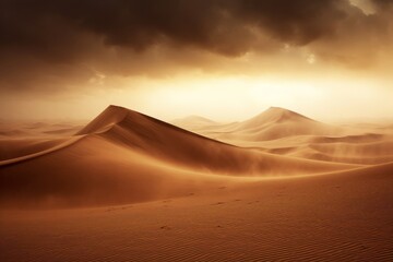 Fototapeta na wymiar Dramatic sand storm in desert. Abstract background. Digital art, Generative AI 