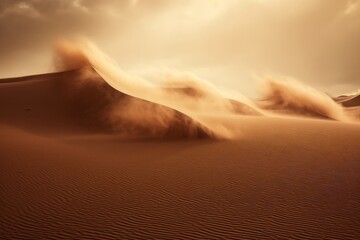Dramatic sand storm in desert. Abstract background. Digital art, Generative AI 