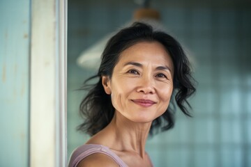 a beautiful smiling mid-age asian woman portrait - obrazy, fototapety, plakaty