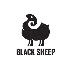Proud but funny black sheep logo. Black Sheep vector logo design.
