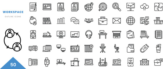 workspace outline icon collection. Minimal linear icon pack. Vector illustration