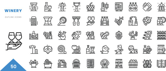 winery outline icon collection. Minimal linear icon pack. Vector illustration - obrazy, fototapety, plakaty