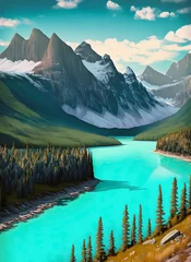 Foto op Plexiglas Beautiful illustration of Lake Louise at Banff National Park in Alberta, Canada © StandbildCA