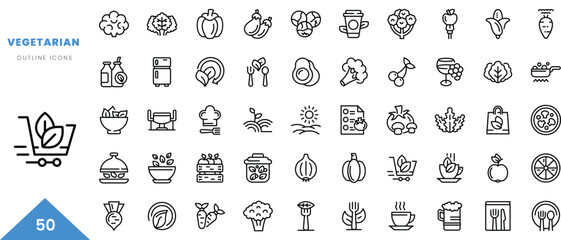 vegetarian outline icon collection. Minimal linear icon pack. Vector illustration