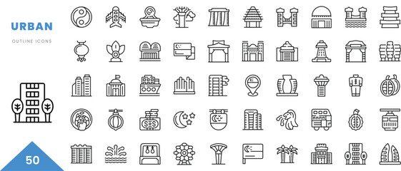 urban outline icon collection. Minimal linear icon pack. Vector illustration