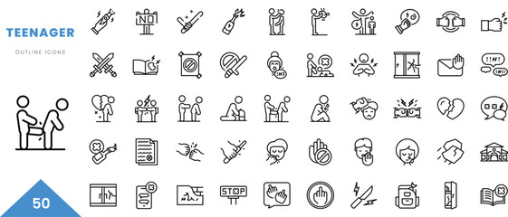teenager outline icon collection. Minimal linear icon pack. Vector illustration